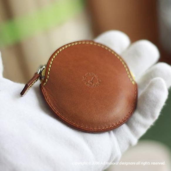 ふっくらしたコインケース Luna・コニャック×イエロー［受注製作品］ 3枚目の画像