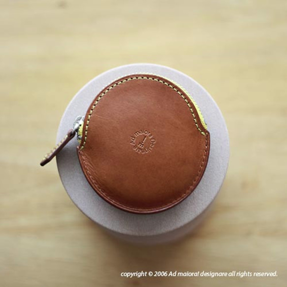 ふっくらしたコインケース Luna・コニャック×イエロー［受注製作品］ 5枚目の画像