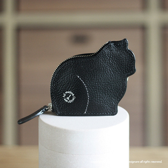 お座り子猫のコインケース・ブラック×ピスタチオ[受注制作品] 2枚目の画像