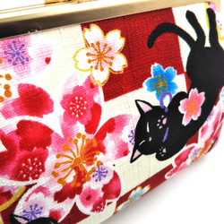 ◇日本現代風格◇黑貓和櫻花☆Gamaguchi郵袋◇紅色 第6張的照片