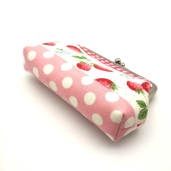 ◇ 草莓 ☆ Gamaguchi 小袋 12 厘米 ◇ 純棉· 粉紅色 第3張的照片