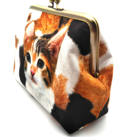 貓 ◇ 2way gamaguchi pouch with 內罐 15.5cm ◇ Calico cat 第4張的照片