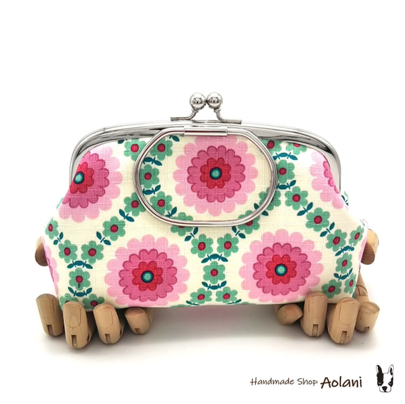 ◇斯堪的納維亞花卉圖案，帶戒指的小袋4種顏色◇象牙色x薄荷，薰衣草，粉紅色 第2張的照片
