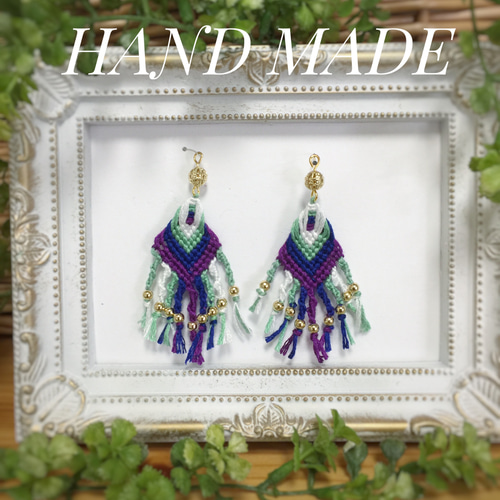 オルテガ柄マクラメ風イヤリング・ピアス イヤリング  