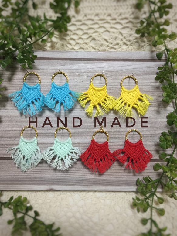 再販】マクラメ編みイヤリング・ピアス♡ポップカラー イヤリング