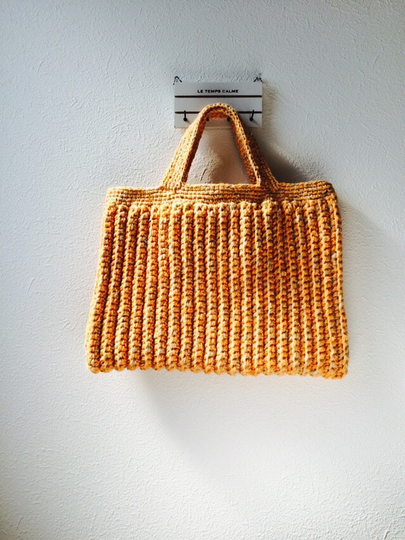 麻（ジュート）と綿のカギ編みバック 《オレンジ》 1枚目の画像