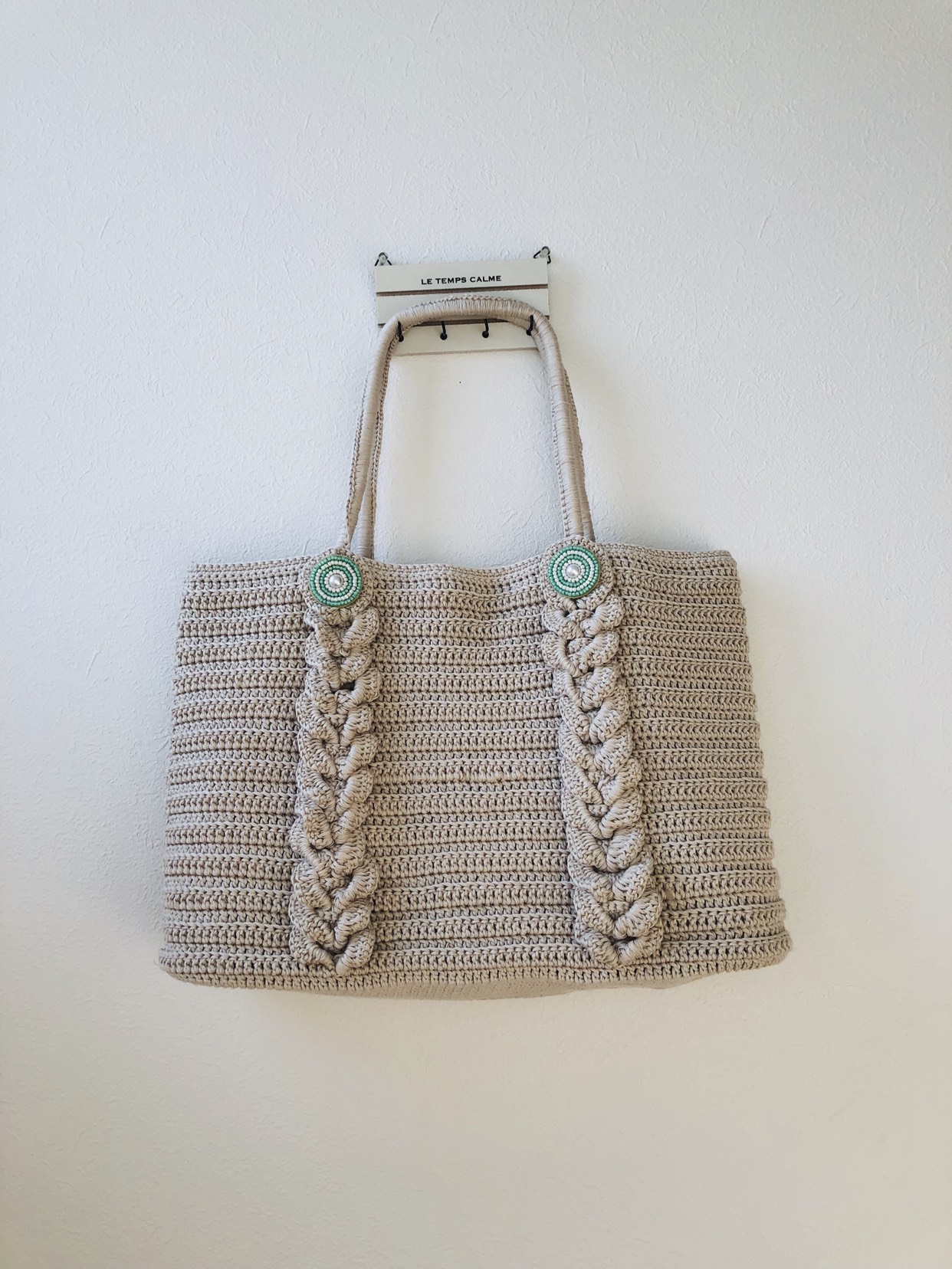 ビーズ刺繍カギ編みバック 《きなり》