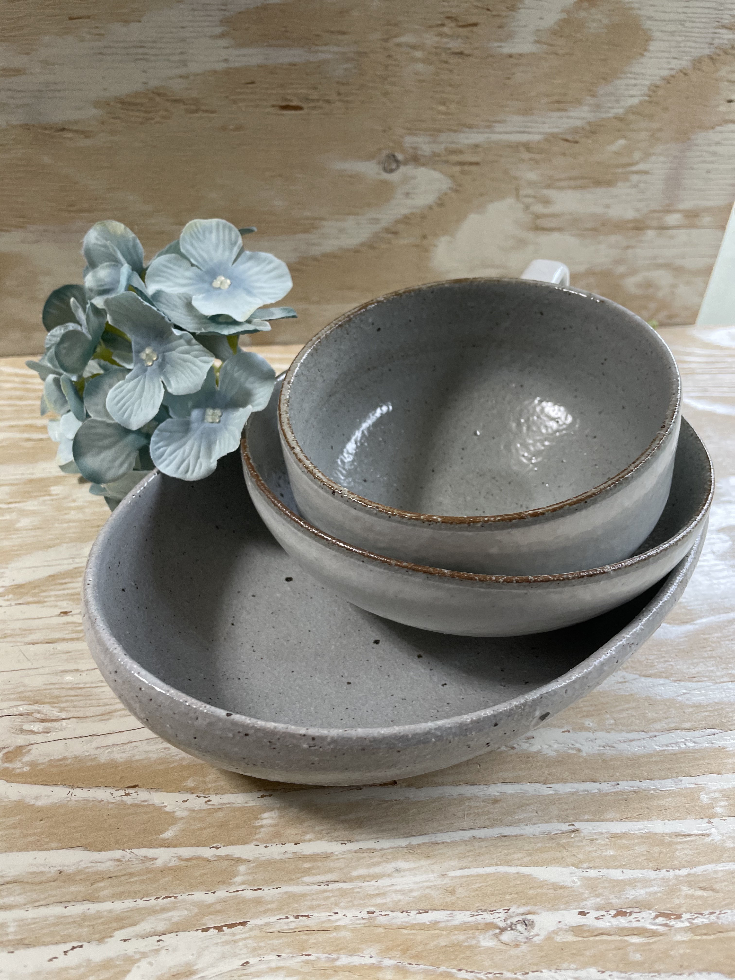 スープカップ、浅鉢、オーバルの3点セット【グレー塗り分け】