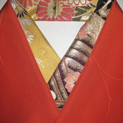 新品･丹後ちりめんシルク半衿(マスタード金彩波)う　三つ折り縫い始末 正絹 1枚目の画像