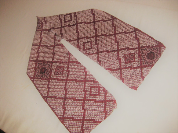 【新品】正絹絞り半衿(小豆色) Ｇ   三つ折り縫い始末 3枚目の画像