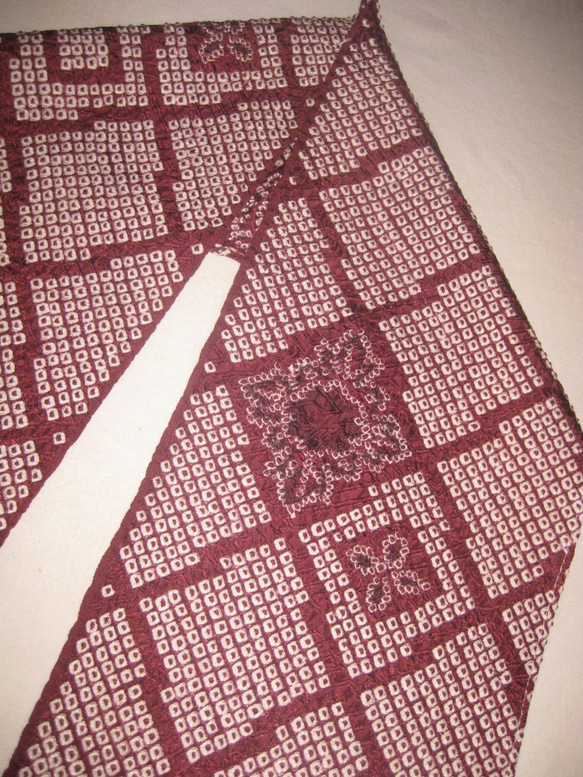 【新品】正絹絞り半衿(小豆色) Ｇ   三つ折り縫い始末 4枚目の画像