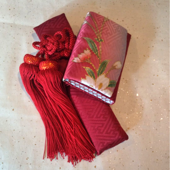 赤い和装用バッグと草履のセット 草履バッグセット 金/赤 佐賀錦 中国