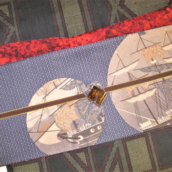 半幅帯･正絹大島･長尺･1点物･珍しい柄(帆船) リバーシブル 2枚目の画像