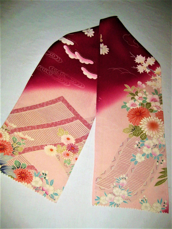 正絹半衿(ボルドー菊)　シルク  着付け小物 2枚目の画像