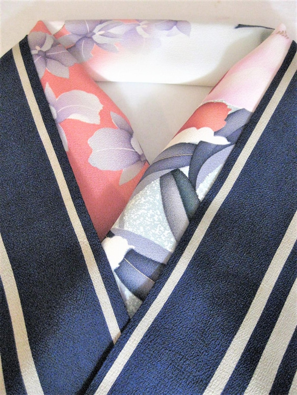 シルク半衿(丹後ちりめん)カトレアにタタキ染め風柄　ガード加工済み　正絹  着付け小物 3枚目の画像
