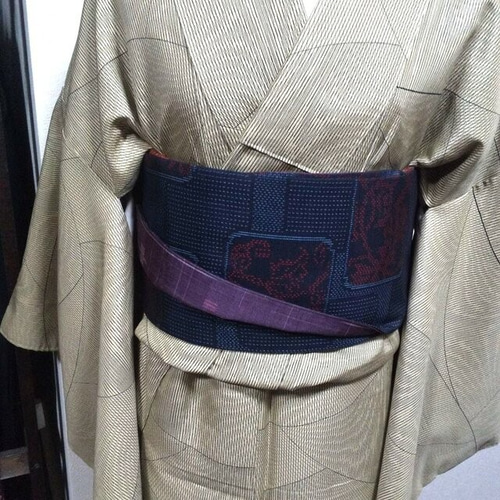 新品】正絹紬半幅帯(民芸織紬と紬)長尺 リバーシブル つなぎ目の