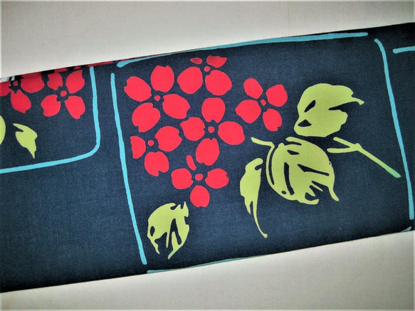 【セール】綿半幅帯･長尺　(花とニコニコ絣)　レトロ　リバーシブル 2枚目の画像