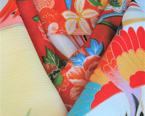 新品】子供半衿・昭和レトロ(朱)あ・シルク女の子半襟 七五三 和装小物
