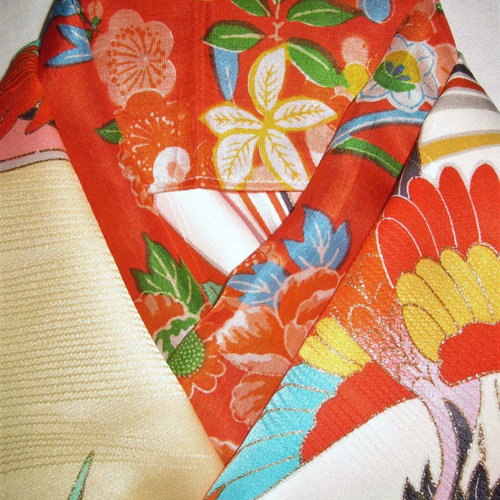 新品】子供半衿・昭和レトロ(朱)あ・シルク女の子半襟 七五三 和装小物