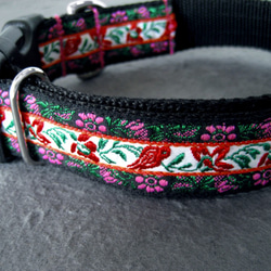 牛革 ブラック 首輪 チロリアン柄 ピンク 花 0_6aea8b96853b2d1582c572916b3b