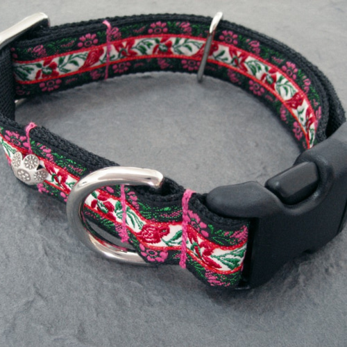 タイ アジアンスタイルのハンドメイド犬用首輪 鳥と花柄チロリアン