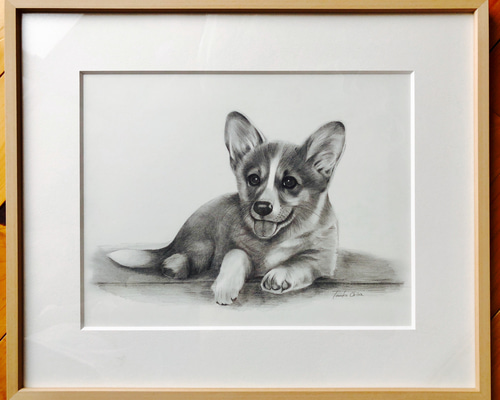 鉛筆画 一点もの原画サイズF6 コーギー犬 絵画 saika 通販 6016144