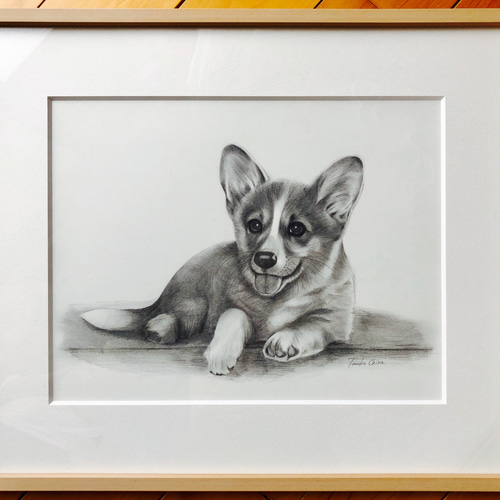 鉛筆画 一点もの原画サイズF6 コーギー犬 絵画 saika 通販 6016144