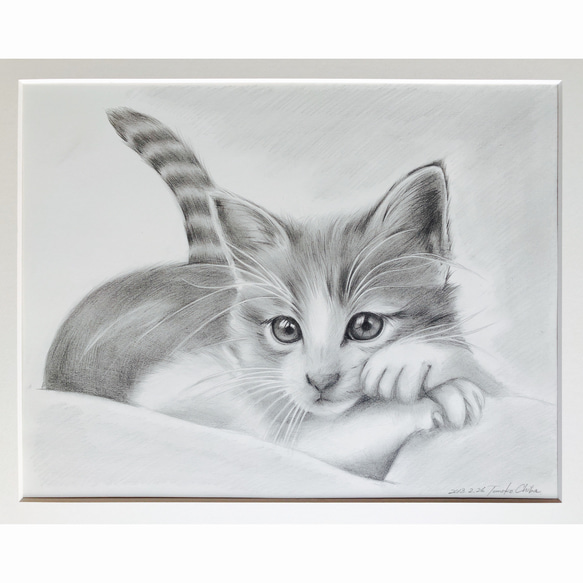 鉛筆画 一点もの原画 F6 猫 1枚目の画像