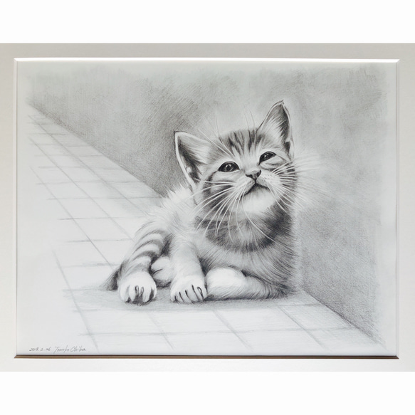 鉛筆画 一点もの原画 F6 子猫 絵画 saika 通販 6031331｜Creema