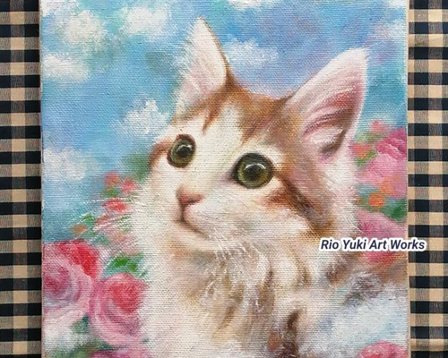 油絵 絵画【猫と紫の薔薇】 油絵 絵画【猫と紫の薔薇】