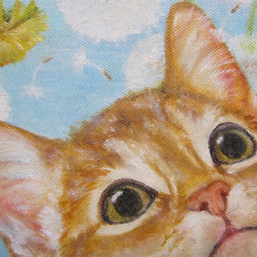 桜と子猫の絵 油絵原画「The arrival of spring」 絵画 Rio Yuki