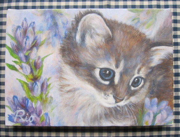 絵画　油絵　F4-090818　可愛い子猫（犬）と女の子 猫と子猫のオリジナル油絵、かわいいペットの肖像画、動物アート