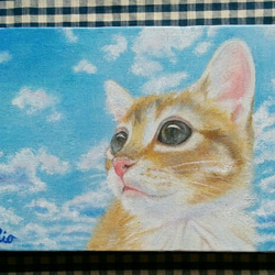子猫と空の絵　油絵原画「爽」 1枚目の画像