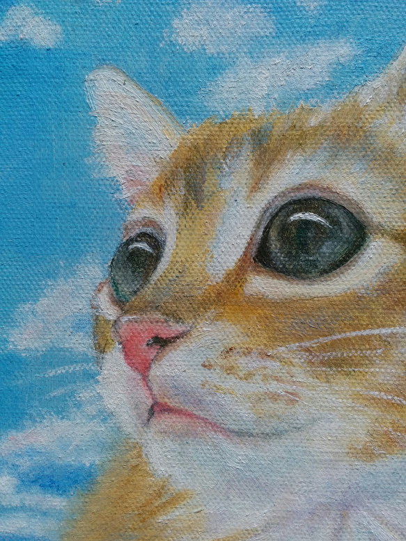 子猫と空の絵　油絵原画「爽」 2枚目の画像
