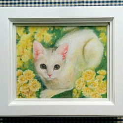 白猫と木香バラの絵　油絵原画「Appropriate」 3枚目の画像