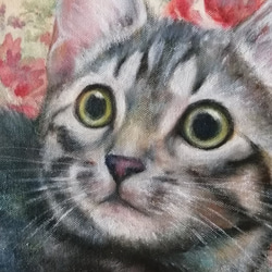 毛布の上で寛ぐ猫の絵　油絵原画「Residence」 2枚目の画像