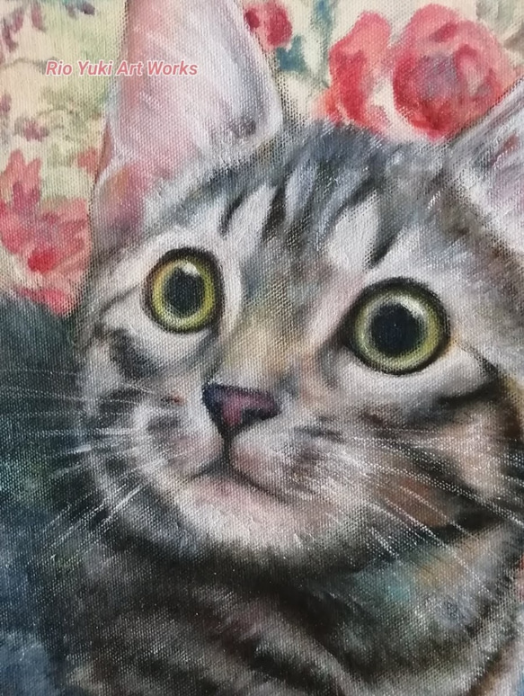 毛布の上で寛ぐ猫の絵　油絵原画「Residence」 2枚目の画像