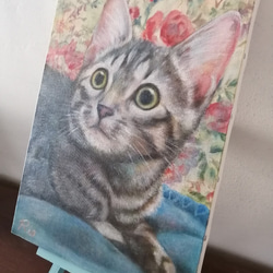 毛布の上で寛ぐ猫の絵　油絵原画「Residence」 3枚目の画像