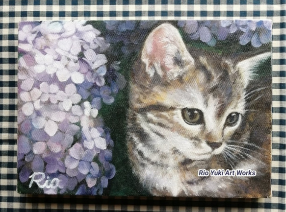 絵画　油絵　F4-030319　猫の親子と女の子（縄跳び） 絵画 油絵 F4-030319 猫の親子と女の子（縄跳び） - メルカリ