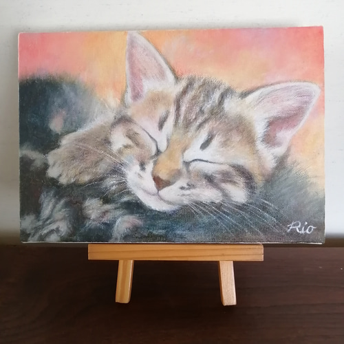 油絵 絵画【猫の寝顔】