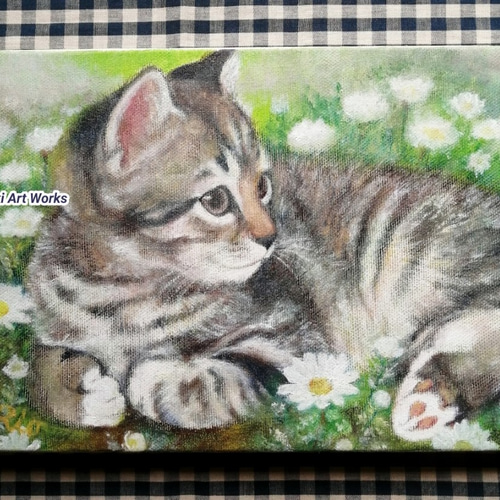 箱入り猫（娘)　油絵　オリジナル　手描き　原画 1a1c407107baa5e2d733d2c438ce92