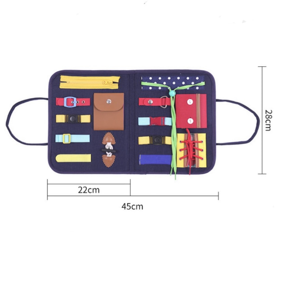 プレゼント付【即納分】バッグ型知育玩具　バッグ型おもちゃ　ファスナー　ボタン留め 紐通し　モンテッソーリ　リハビリ 4枚目の画像