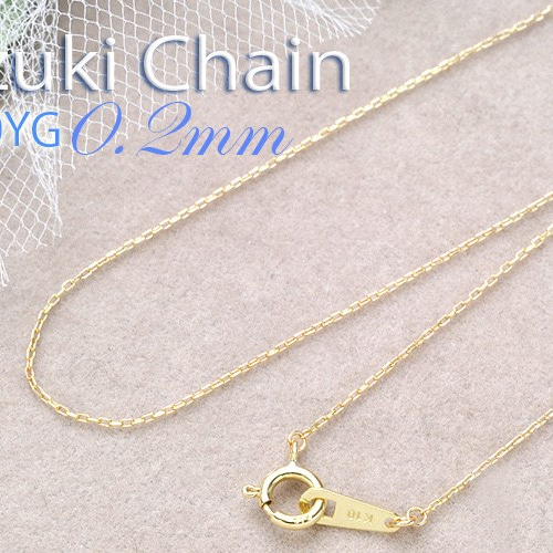 未使用ゴールドあずきチェーンネックレス 40cm　2g ♡角アズキ0.2mm/40cm K10イエローゴールドチェーンネックレス