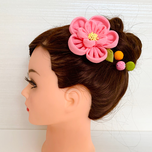 一点もの】絹の鶴と玉かんざし＊アンティーク着物生地の七五三・成人式髪飾り・4 一点もの】絹の鶴と玉かんざし＊アンティーク着物生地の七五三・成人式