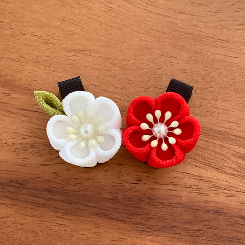 初節句♪小梅ぺアクリップ＊花芯黄色（ベビークリップ/Uピン）髪飾り