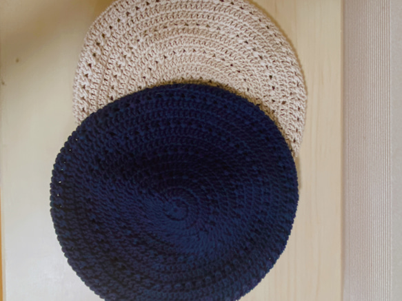 【受注制作】コットン糸で編んだベレー帽（生成り） 5枚目の画像