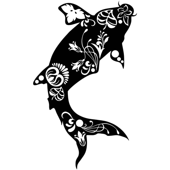 (小)カッティングシート 鯉 コイ シルエット 縁起物 ステッカー 花 模様 1枚目の画像