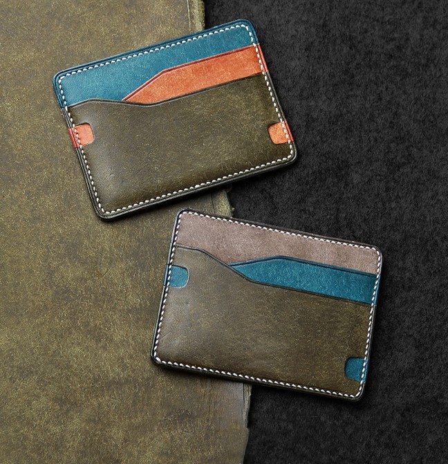 ミックスカラー　超薄小財布ミニカード入れ革小型カードケース