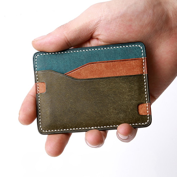 ミックスカラー　超薄小財布ミニカード入れ革小型カードケース 6枚目の画像