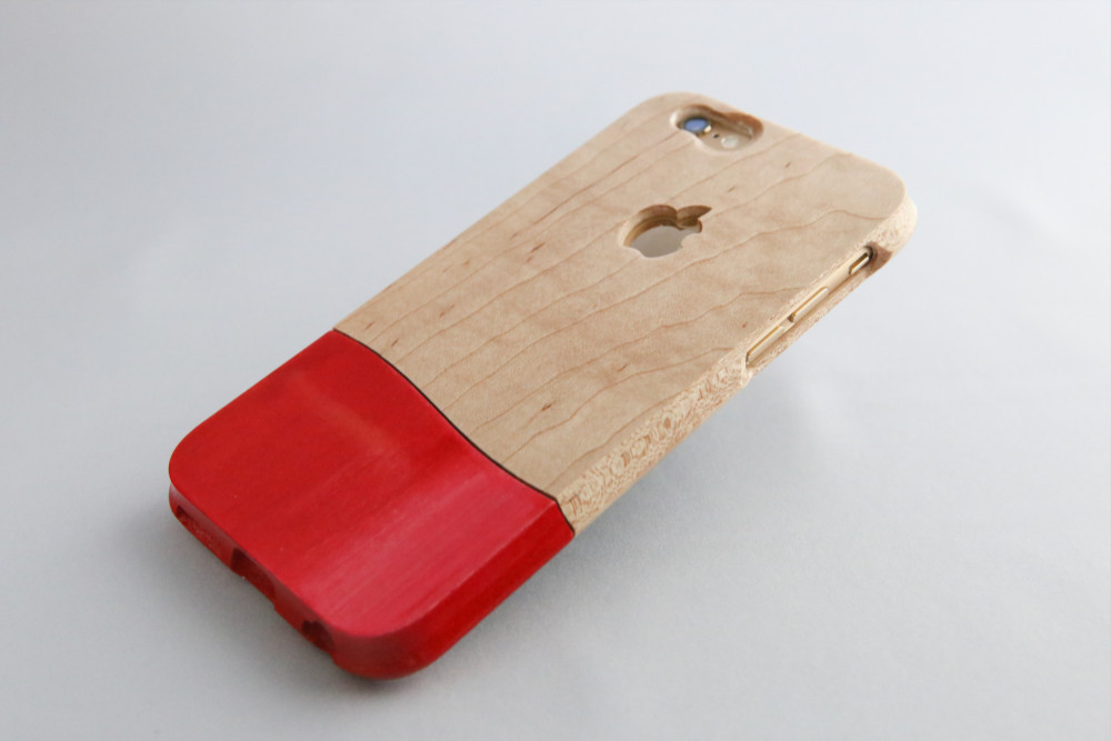 オーダーメイド！【iPhone５〜13対応  無料修理保証】ウッドケース for iPhone　椿レッド!